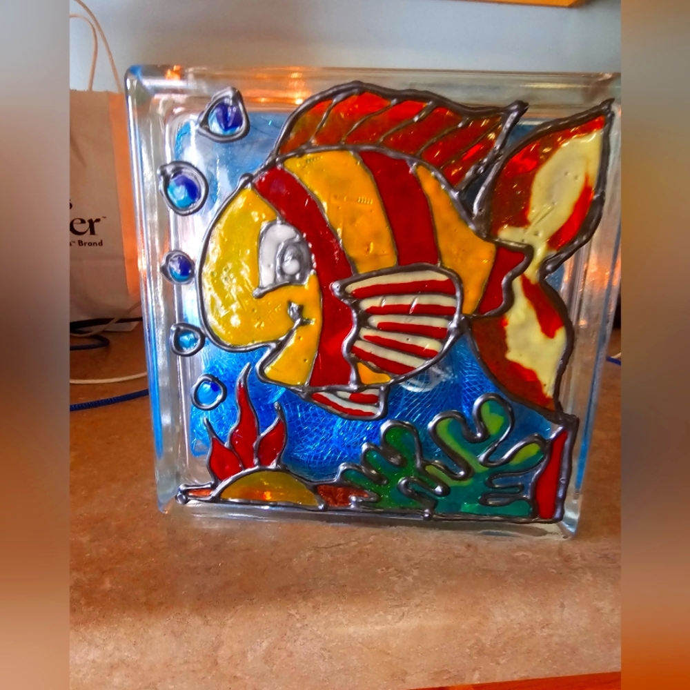 Colorful Stained Glass Fish Block Light